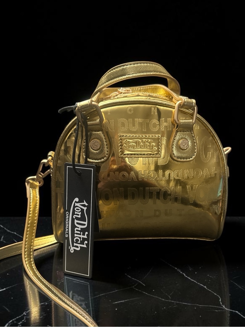 Von Dutch Metallic Gold Mini Dome Satchel